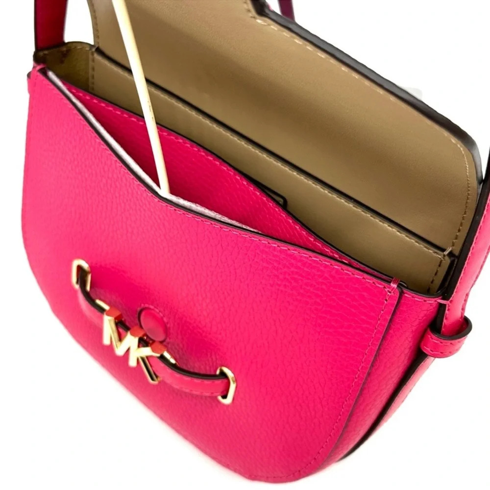 Michael Kors Small Reed Leather Saddle Crossbody Bag Electric Pink - Picture 9 of 10